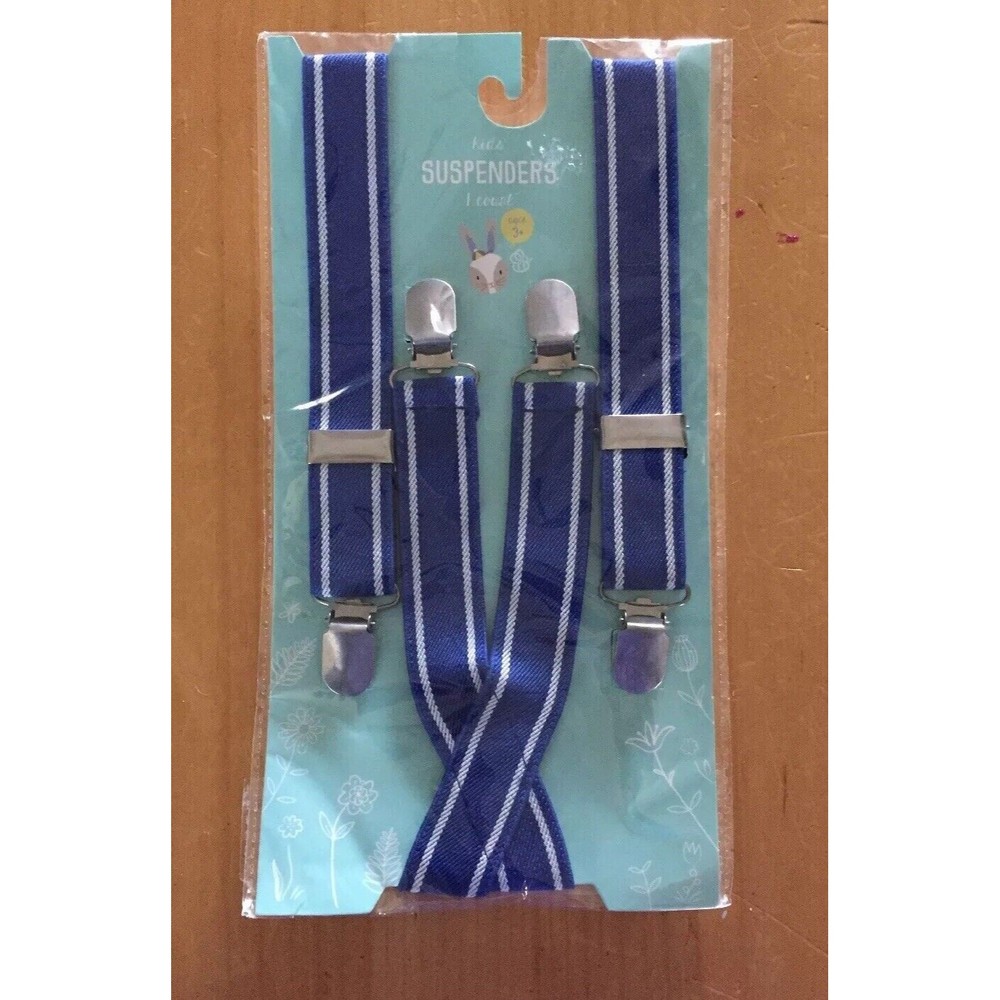 Boys toddler blue and white suspenders wedding Easter church photo prop